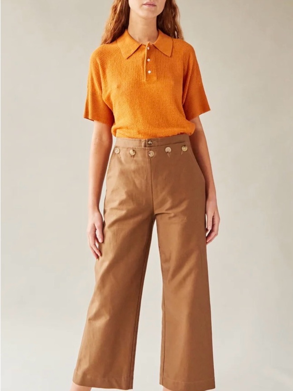 Caron Callahan Wide-Leg Sailor Cropped Trousers in Brown